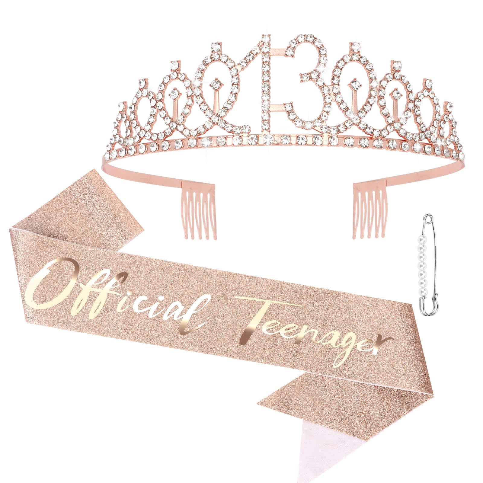 Semato 13th Birthday Sash and Tiara Kit- 13th Birthday Decorations for Girls
