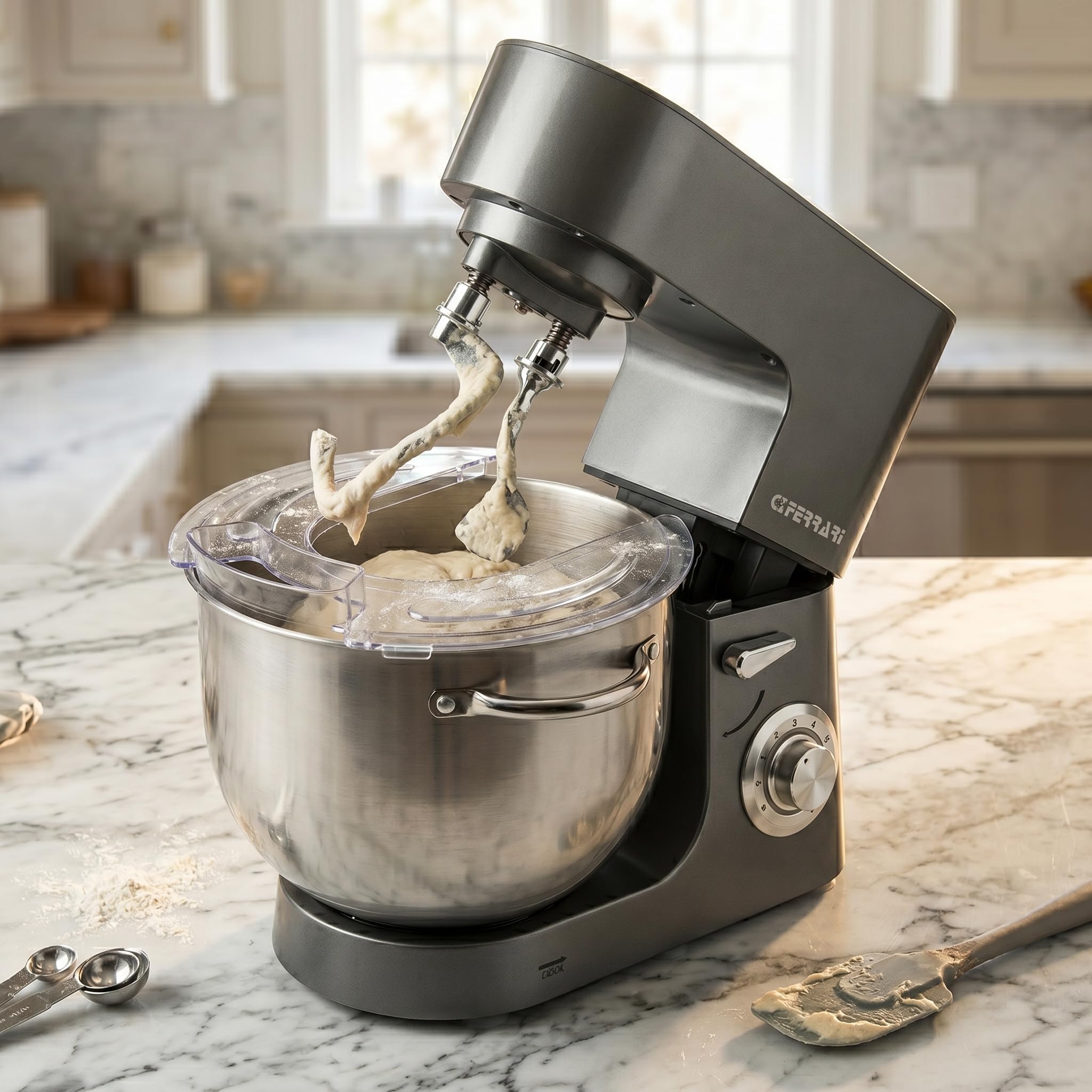G3 Ferrari G20164 Pastaio Come a Mano Impastatrice Planetaria, 1800 W, 8 Litri, Contenitore inox con maniglie, Doppio Gancio, 8 Velocità, Funzionamento Pulse, Accessori inclusi