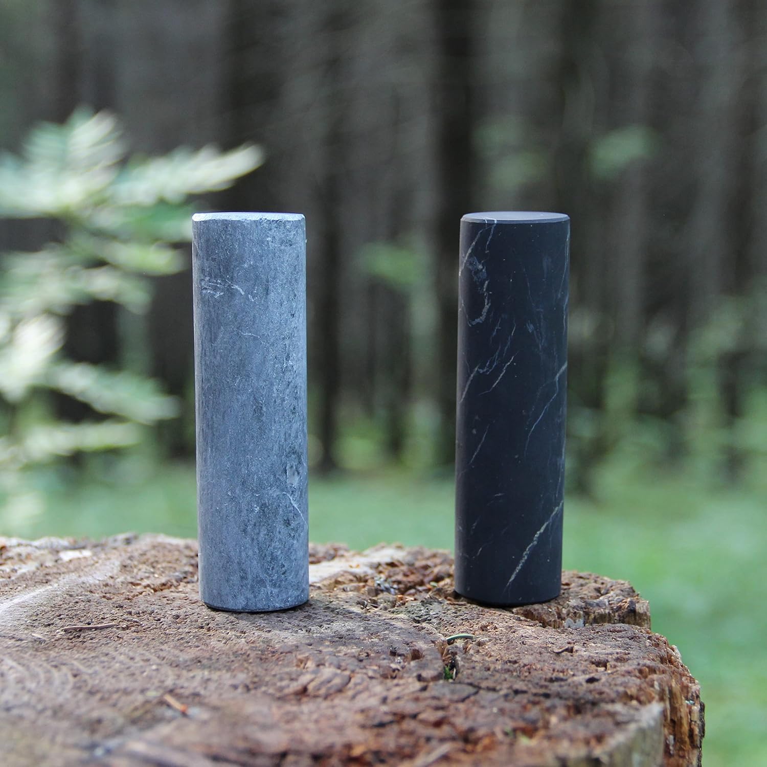 Karelian Heritage Authentic Shungite & Soapstone Harmonizers Set | Stone Egyptian Rods | Real Shungite Healing Cylinders Set of 2 | Non-Polished Harmonizers for Yoga Meditation Chakra Balancing HCN1