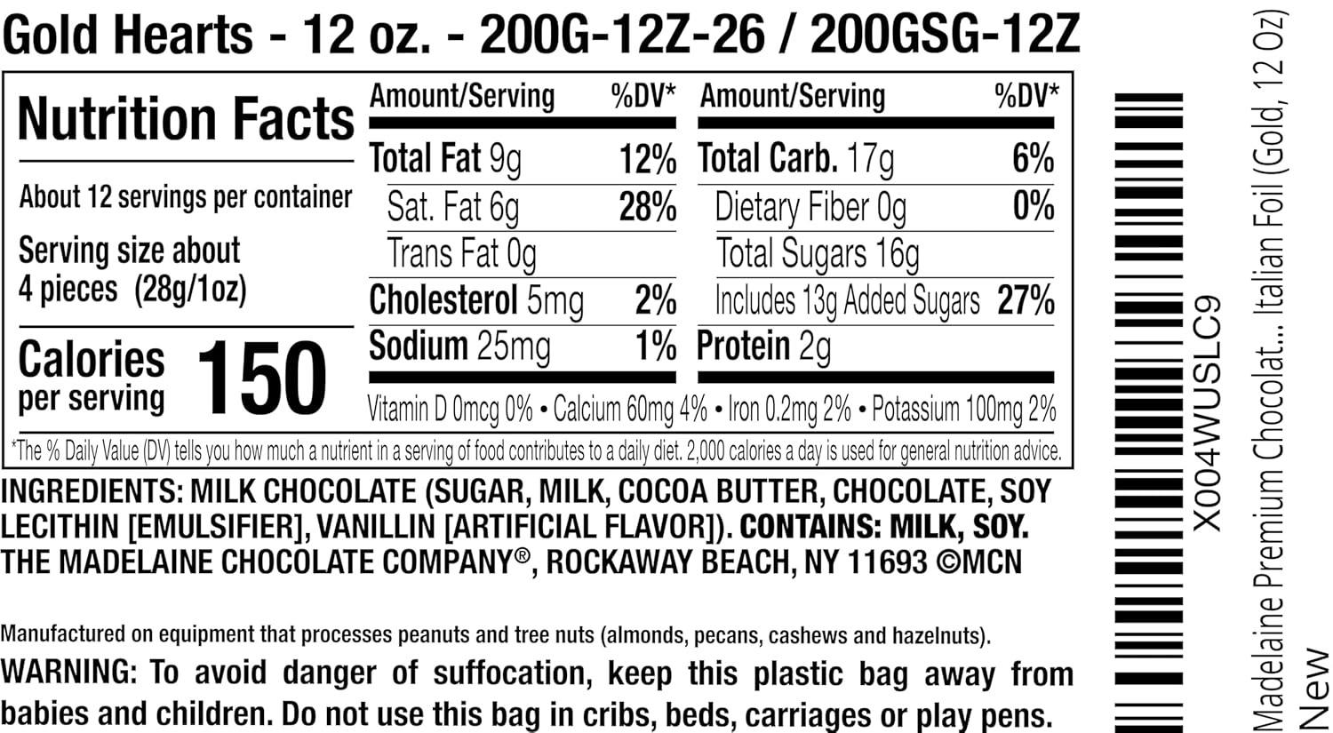 Madelaine Milk Chocolate Gold Hearts for St. Patrick's Day - 45 Individually Wrapped Candy in Gold Foil - Premium St. Patricks Day Candy for Her & Him - 12 Oz