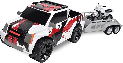 Miniatura 3 de Sunny Days Entertainment Camión de recogida con remolque, luces y sonidos, vehículo de juguete con motor de fricción (recibe el color del barco o de