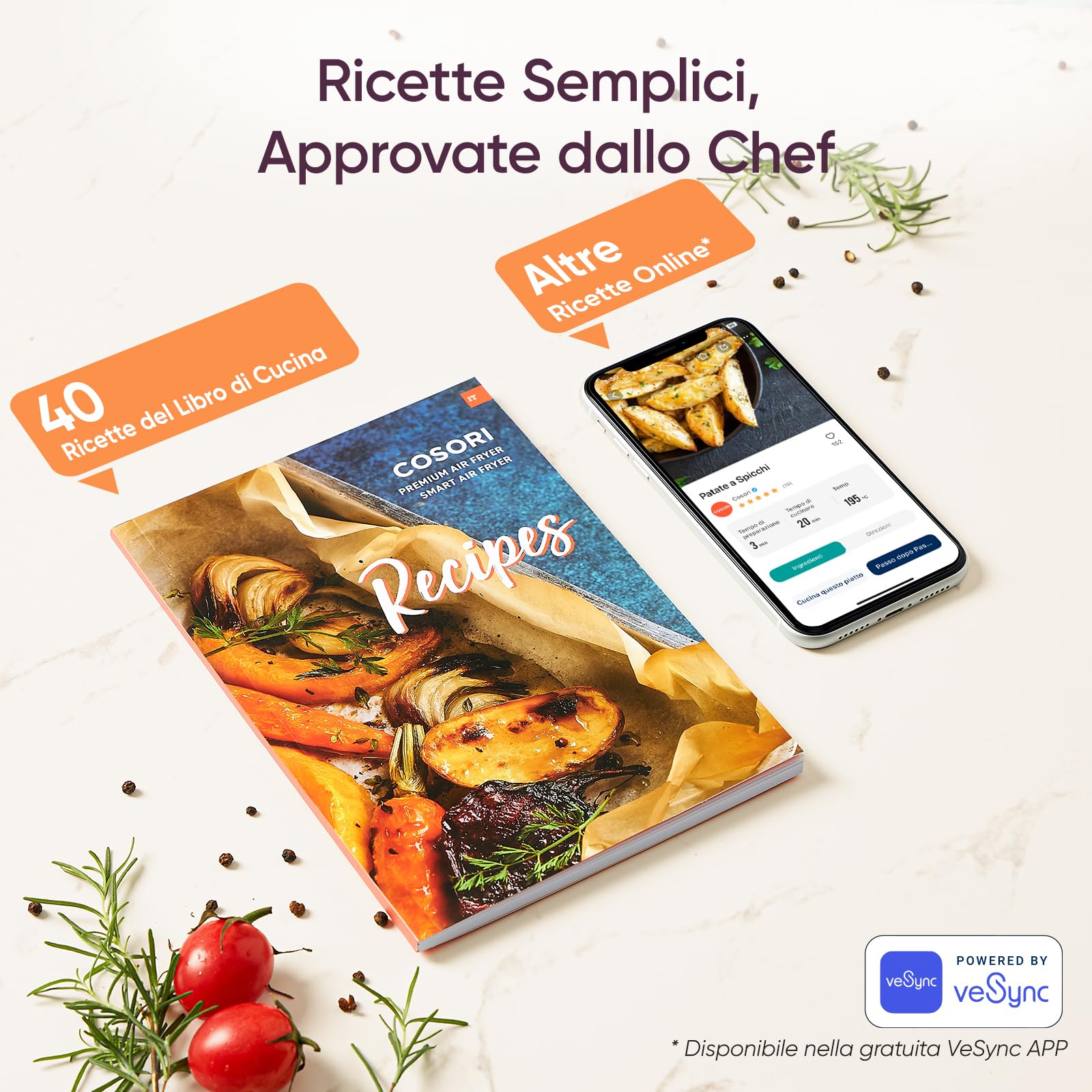 COSORI Friggitrice ad Aria 5,7 Litri, Air Fryer, 13 Funzioni, 97% Meno Olio, 67.5% di Risparmio Energetico, 75-205°C, 40 Ricette Italiane, Display Digitale, Lavabile in Lavastoviglie, CP158 Nero 1700W