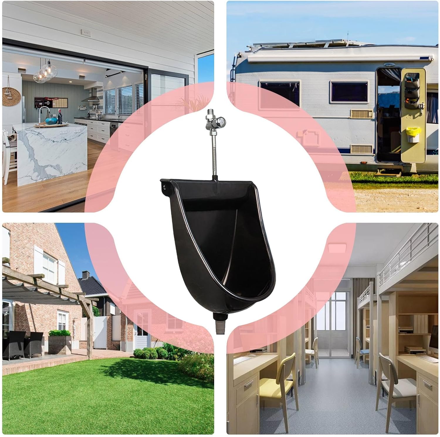 Wall Mounted Toilet - Men's Urinal with Flush and Built-In Urine Separator | Compact Space-Saving Design, Easy Clean with Splash Guard for Home, Dorm, Garden, RV, Apartment, Bathroom, or