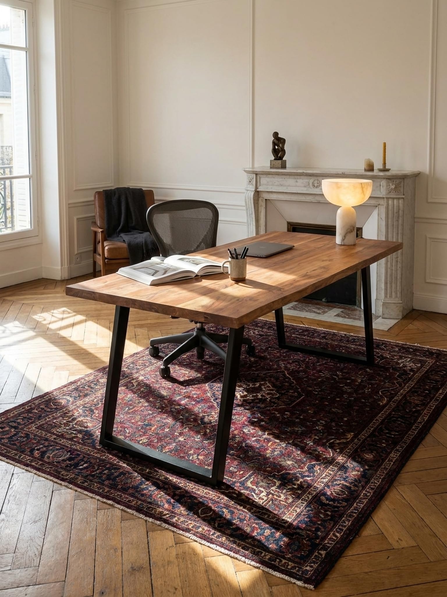 Executive Desk 200 x 100 cm, scrivania da ufficio con bordo massiccio, XXL, realizzato a mano, per ufficio capo e sala conferenze, tavolo di alta qualità, 4 cm, design industriale, marrone dorato
