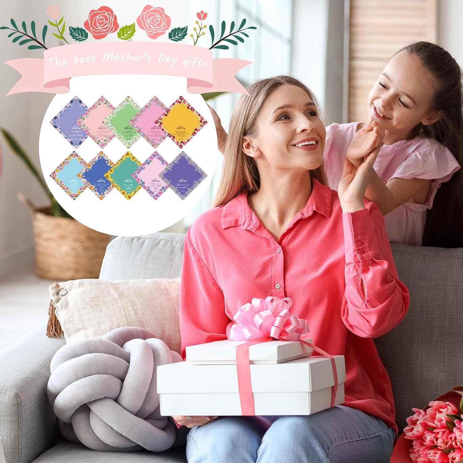 Mindsoft 60 Pcs Christian Mother's Day Gifts Church Bible Verse Floral Handkerchiefs Bulk Religious Inspirational Quote for Mom Women