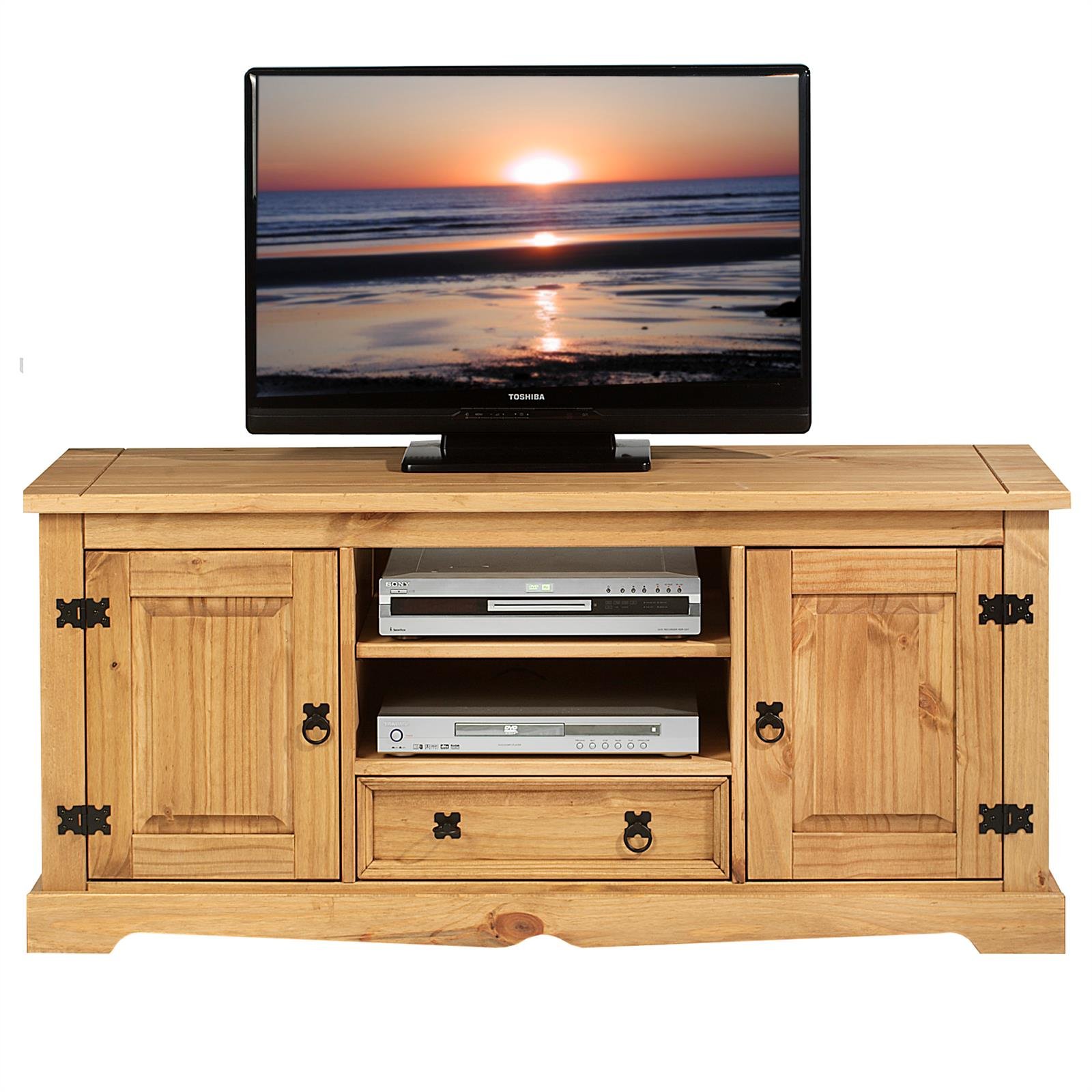 IDIMEX Lowboard Tequila 140 cm, Braun - TV Schrank aus Kiefer Massivholz, Fernsehtisch im Mexiko Stil, 2 Türen, Schublade und offenes Fach, Rustikaler Landhausstil