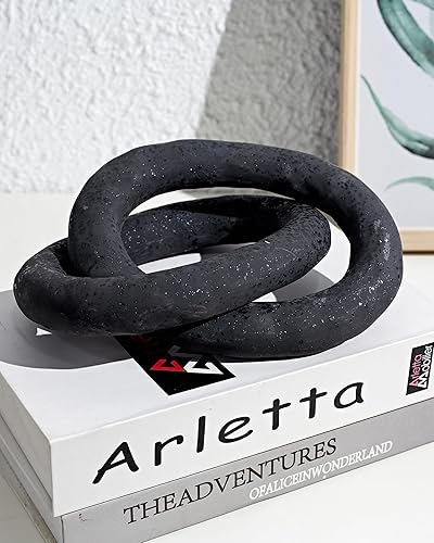 Miniatura 4 de UPWOIGH Decoración moderna de cerámica inspirada en nudo negro, 8.07 x 6.02 x 8.07 pulgadas, escultura de cerámica negra mate grande hecha a mano