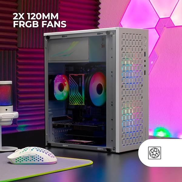 Mars Gaming MC-CORE, Case PC Micro-ATX Ultra-Compatto, Design Frontale Metal-Mesh, 2x Ventole FRGB 120mm, Case Gaming con Finestra Laterale Completa, Case PC Mini-ITX, USB 3.0, Bianco - 3