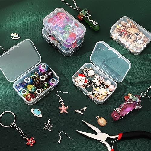Miniatura 12 de Paquete de 48 recipientes de plástico transparente pequeños con tapa con bisagras para objetos pequeños, manualidades, joyería