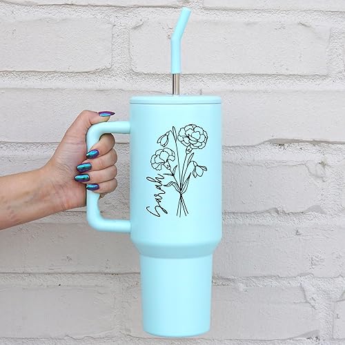 Miniatura 5 de Personalized Birth Flower Custom 40 oz Tumbler with Handle Straw & Lid, Reusable Insulated Stainless Steel Stanly Name, Customizable Travel Mug Cup