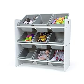 Humble Crew 9-Bin Toy Organizer - Explorer Natural White/Grey Plastic Bins, 3-Tier Storage Solution for Kids\' Playrooms and Nurseries