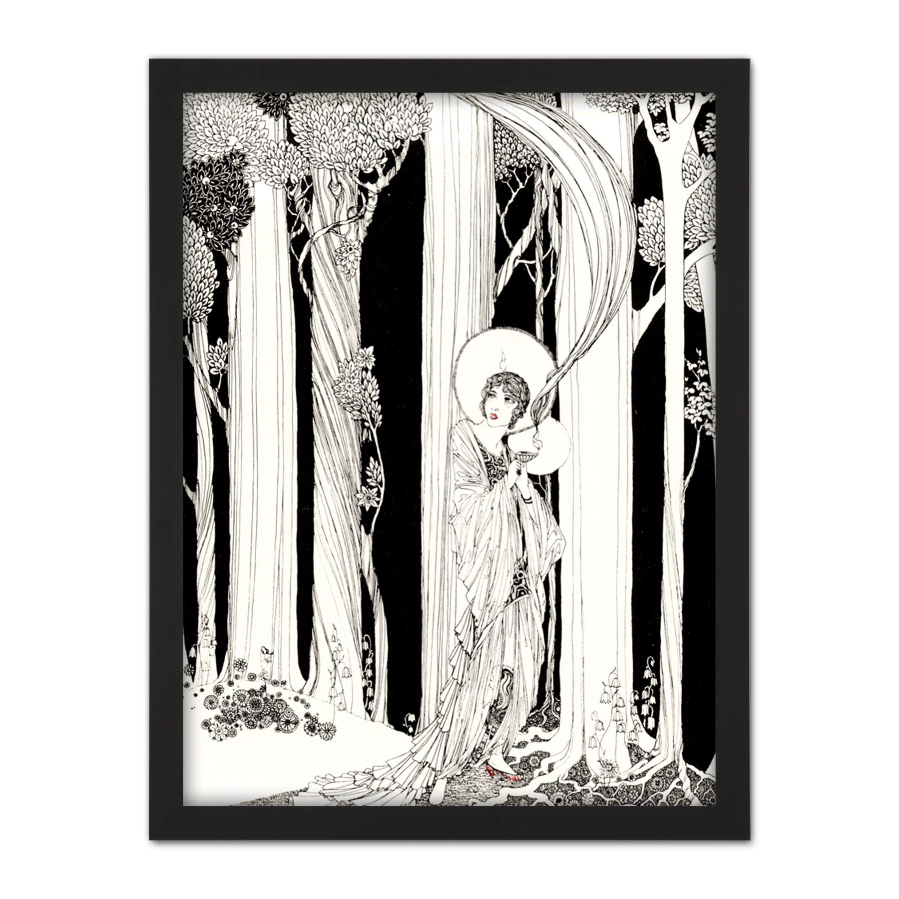 Wee Blue Coo Art Deco Portrait Forest Artwork Framed Wall Art Print 18X24 Inch