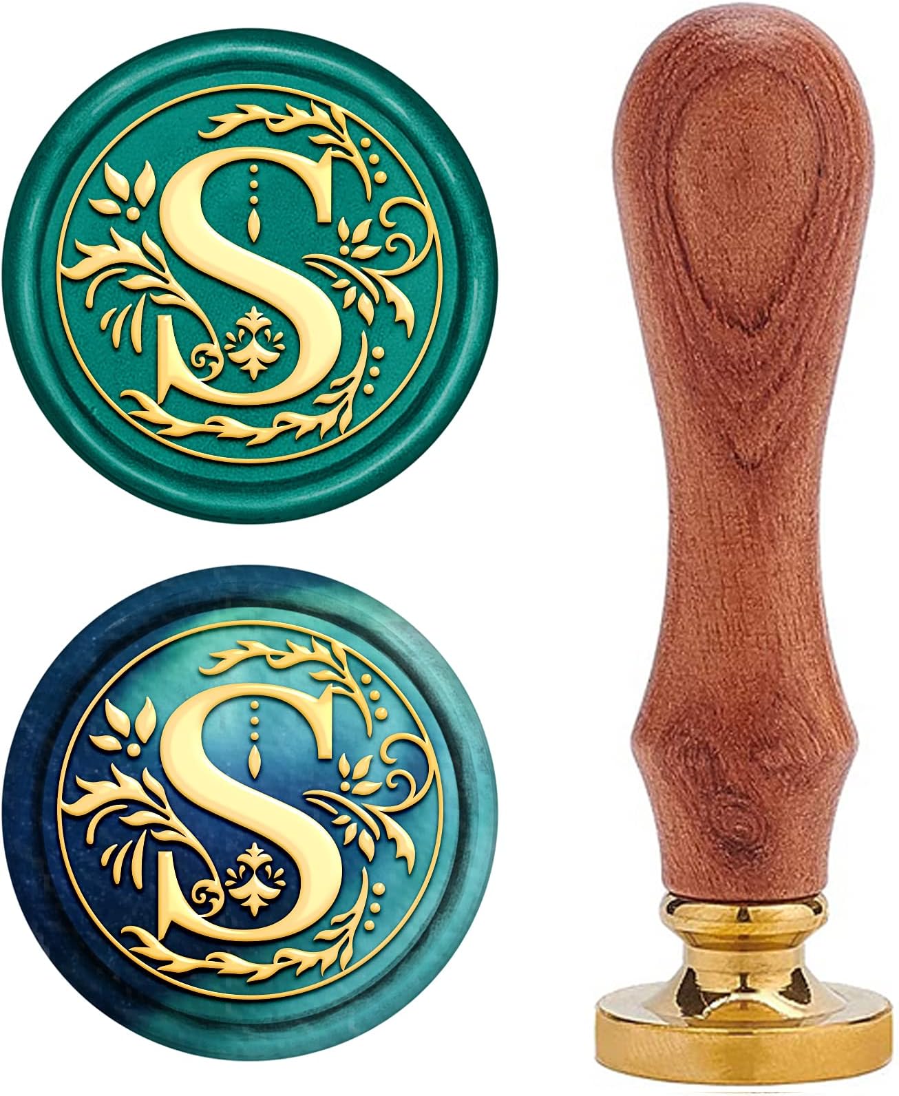 CRASPIRE Retro Alphabet Initials Wax Sealing Stamp Classic Vintage 26 Letters A-Z 25mm Removable Brass Head Wood Handle for Envelope Invitation Embellishment Gift Decoration（Letter S）