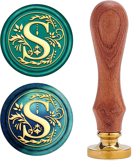 CRASPIRE Retro Alphabet Initials Wax Sealing Stamp Classic Vintage 26 Letters A-Z 25mm Removable Brass Head Wood Handle for Envelope Invitation Embellishment Gift DecorationLetter S