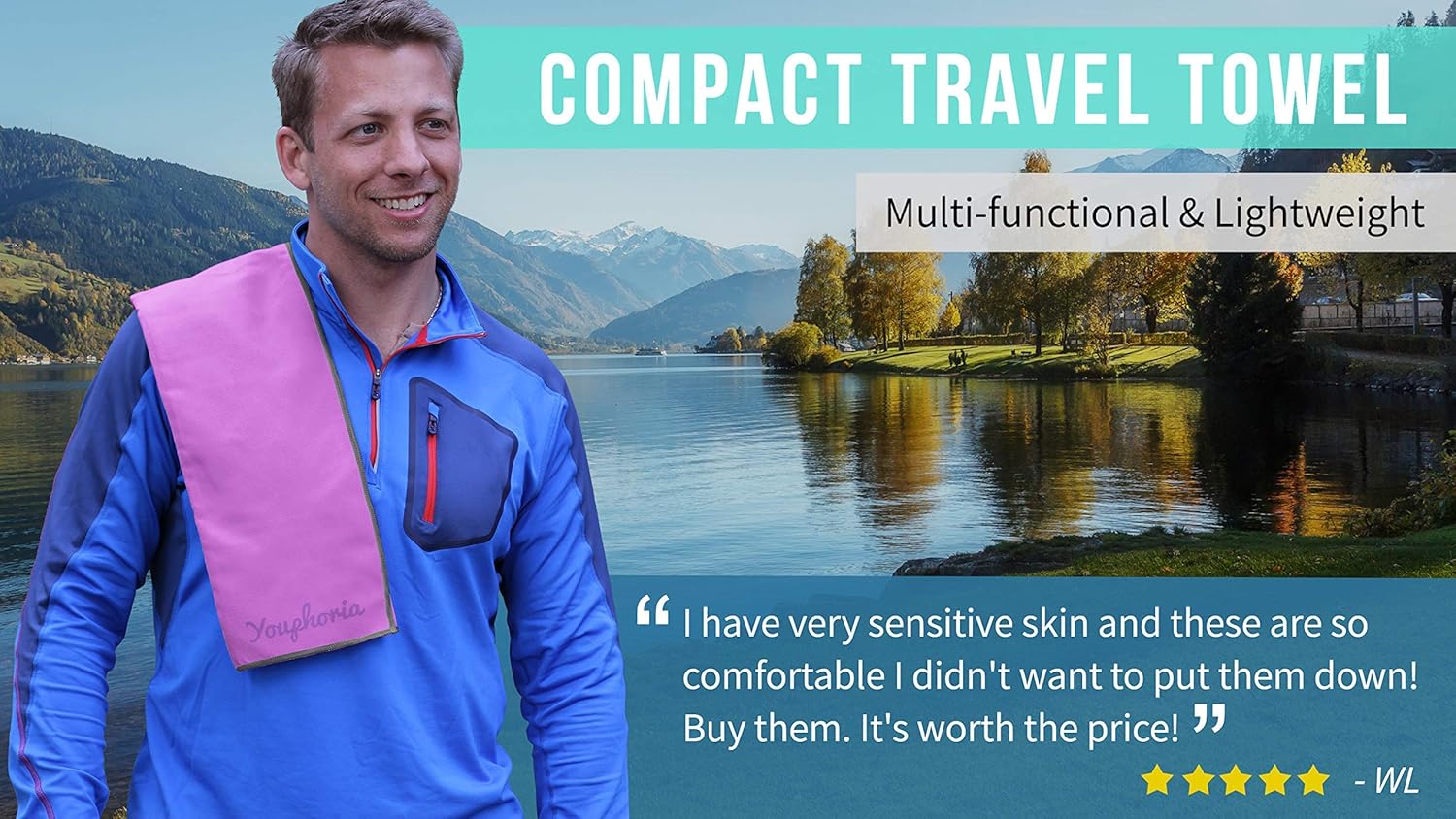 Youphoria Outdoors Traveling Fast Drying Lightweight Camping Towels - 3 Pack : Sports & Outdoors