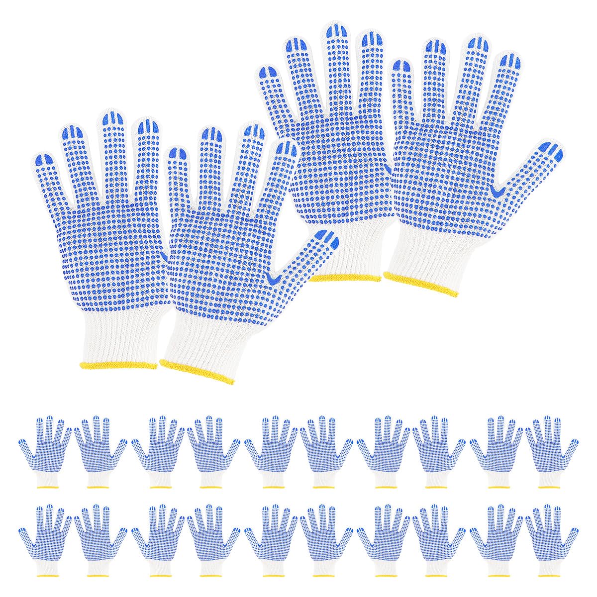 ZJIVQO 12 works Working Gloves with Blue Dots, White Cotton, Secure Grip, Breathable Winter Gloves for Men & Women