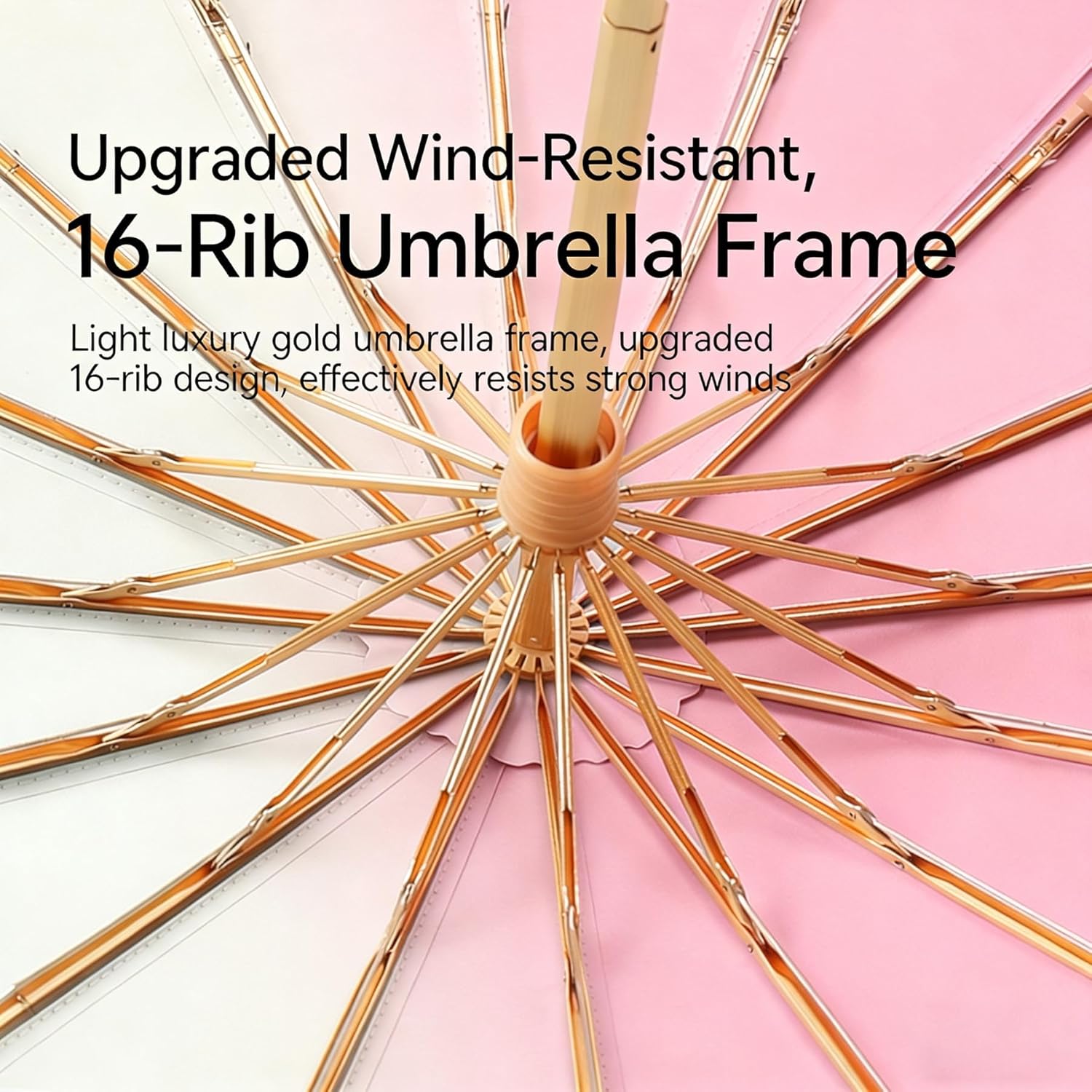 Ombre Color Gradient 16-Ribs Compact Folding Umbrella - Windproof Travel Umbrella with Manual Open Close, 16 Reinforced Fiberglass Ribs for Maximum Strength, Portable Umbrella for Men and Women, UV Sun & Rain Protection