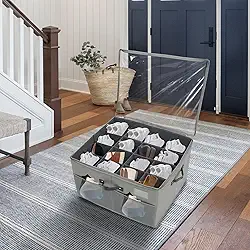 16 pares de caixa de armazenamento de sapatos com divisória para organizador de sapatos à prova de poeira, caixa de armazenamento de sapatos com tampa transparente e alça ajustável recipiente de