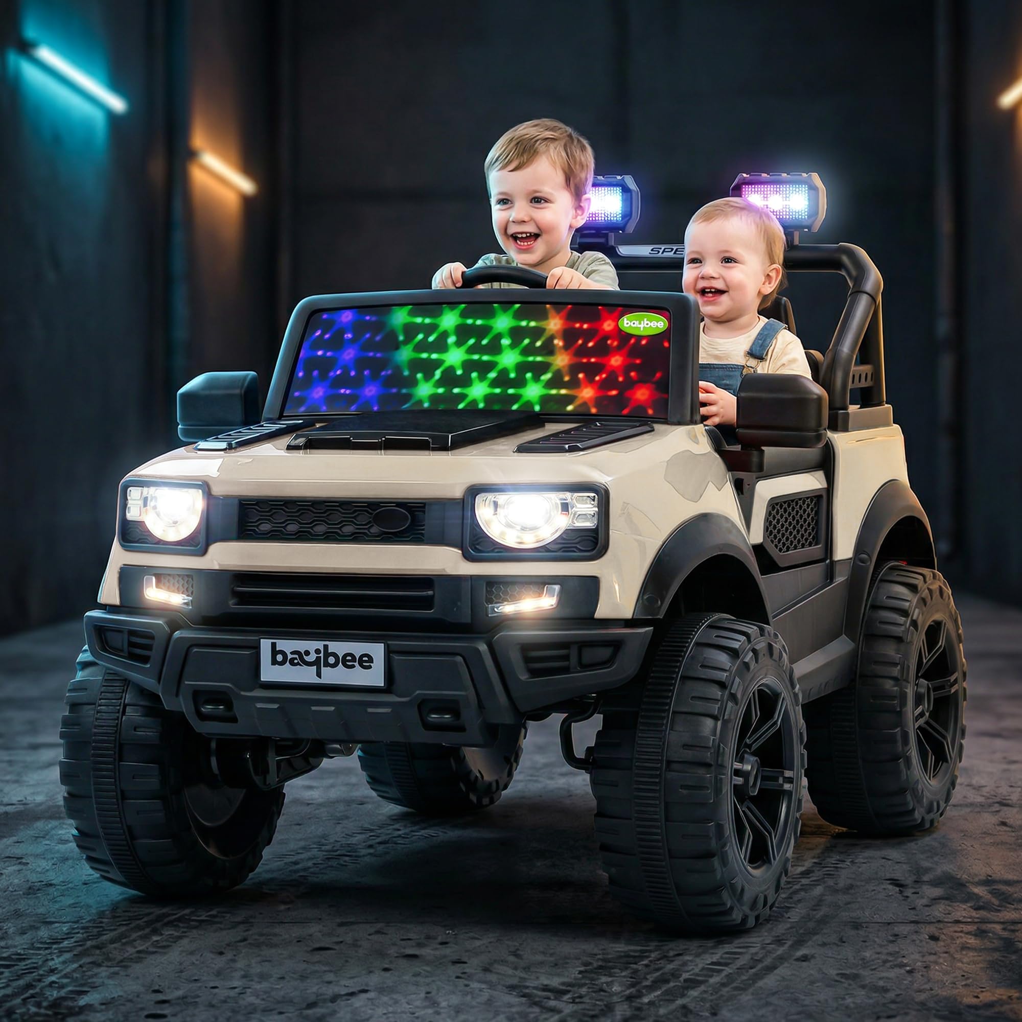Baybee RoverX Battery Operated Jeep for Kids with Parental Control | Baby Ride On Electric Car with RGB Lights, Music & Swing Mode | Rechargeable Battery Car for Kids 2 to 6 Years Boys, Girls (Desert)