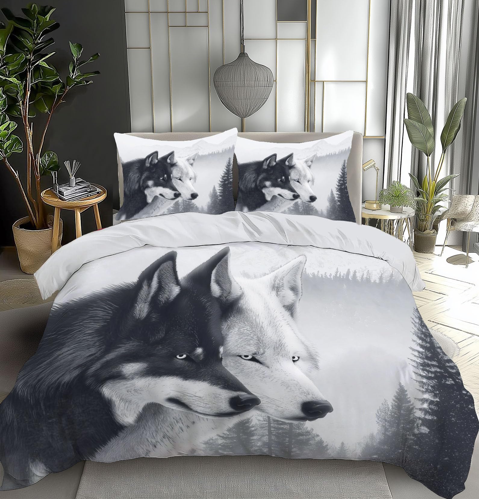 Parure de lit loup 140x200 cm avec fermeture éclair pour chambre d'ado ou adulte moderne