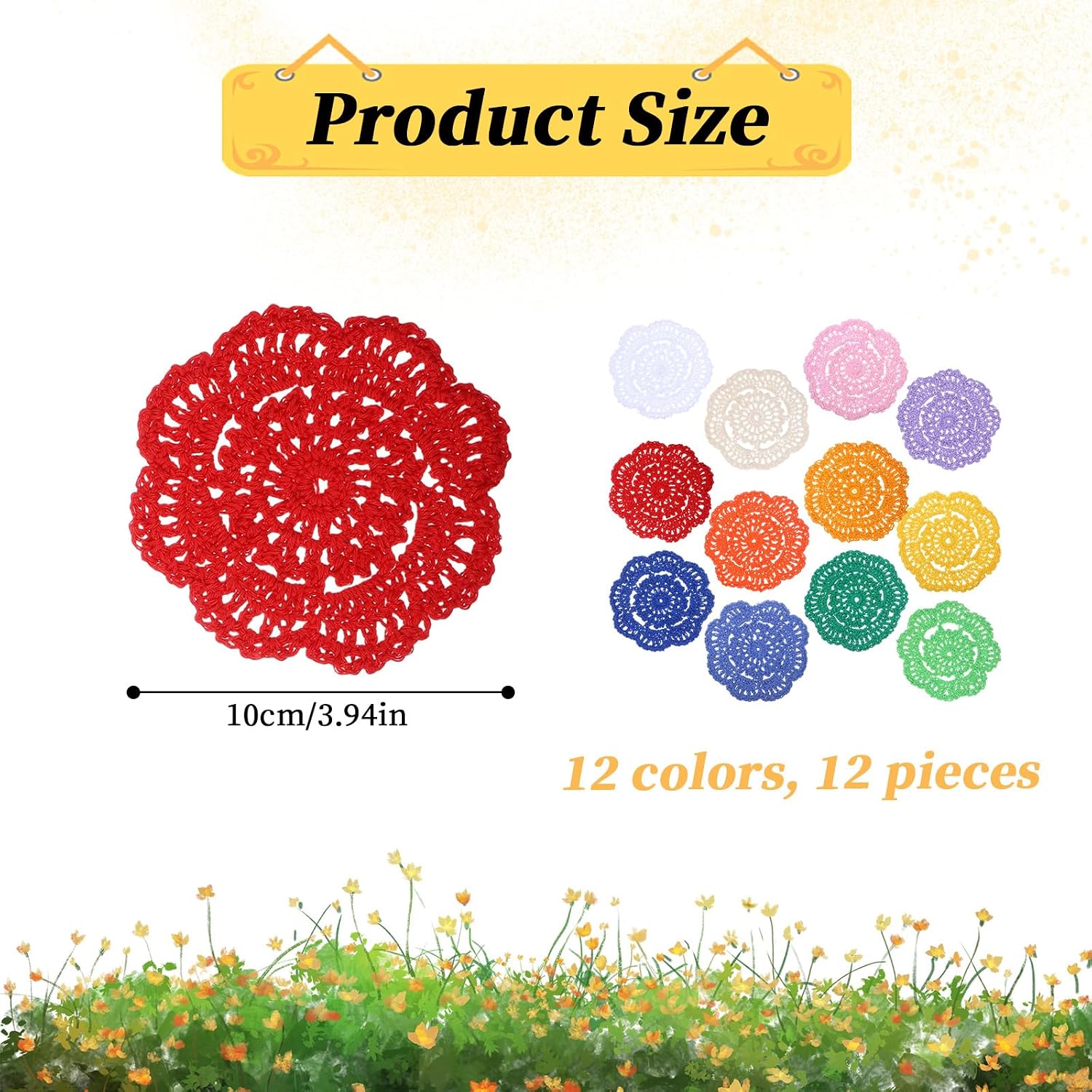 12 Pcs 4 Inch Crochet Lace Crochet Doilies Flower Shape Round Placemats Colorful Doilies for Cups Coasters Handmade Crochets Cotton Coaster Floral Patterns Coasters Small Vintage Lace Fabric Coaster