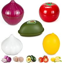Vegetable and Fruit Storage Containers for Refrigerator, Lemon Tomato Garlic Avocado and Onion Storage, Food Storage Containers with Lids, Pack of 5