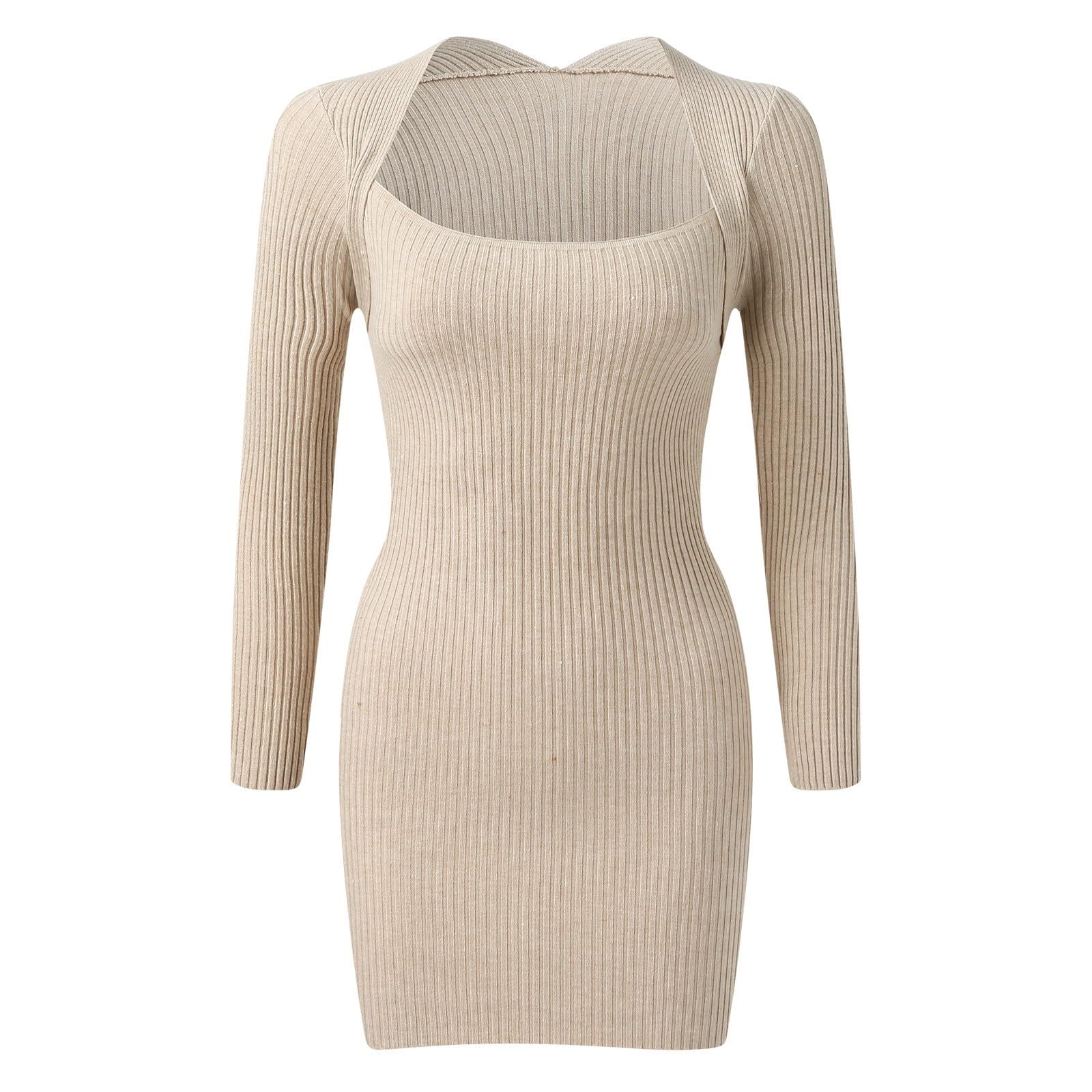Abito aderente in maglia a collo alto a maniche lunghe - elegante e confortevole tessuto a costine elasticizzato