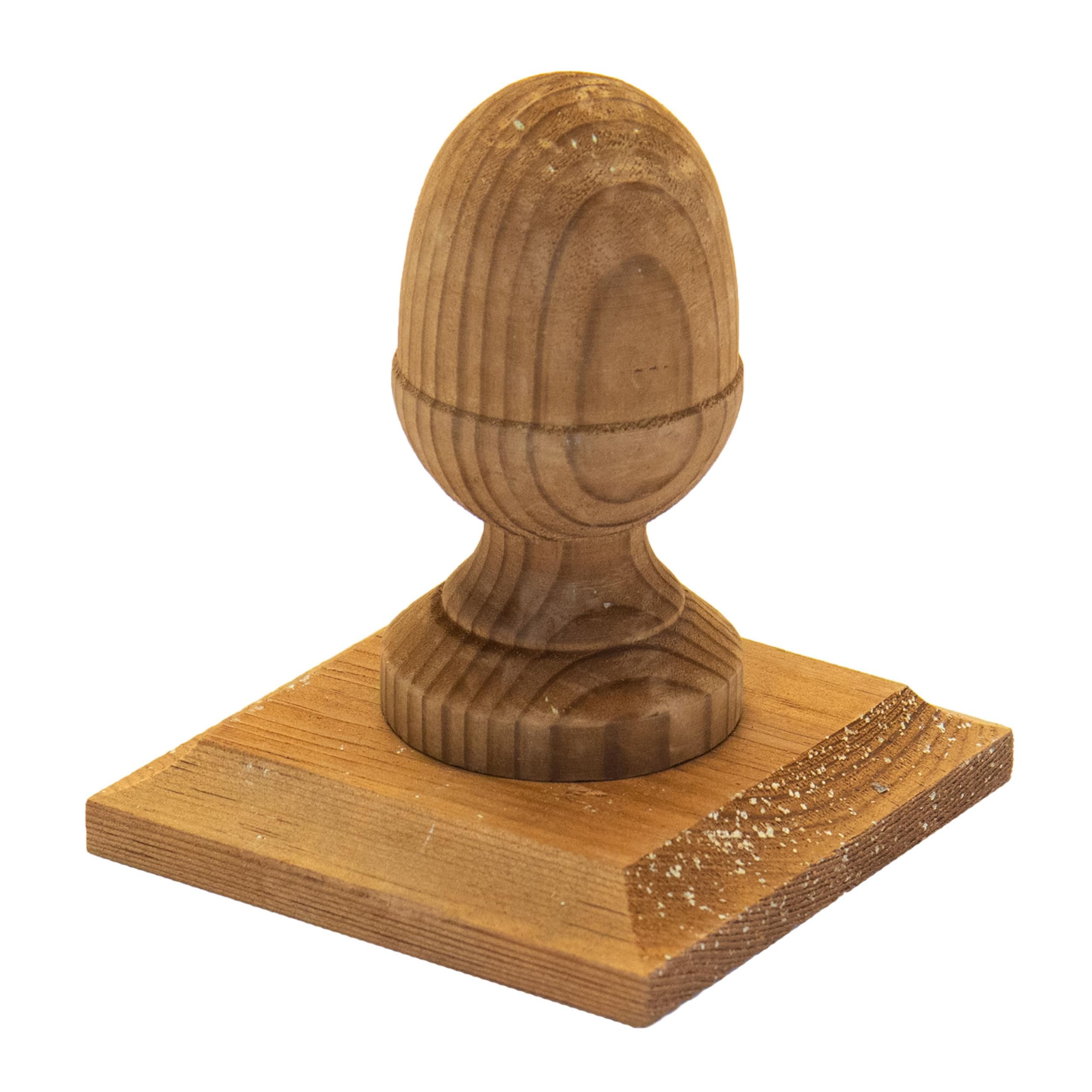 Timber Wooden Fence Post Cap with Acorn Finial Design 120x120mm – Fits 4x4" (100x100mm) Square Posts, Tanalised Pressure Treated EU Wood, Overhang for Improved Protection (Brown Stain)