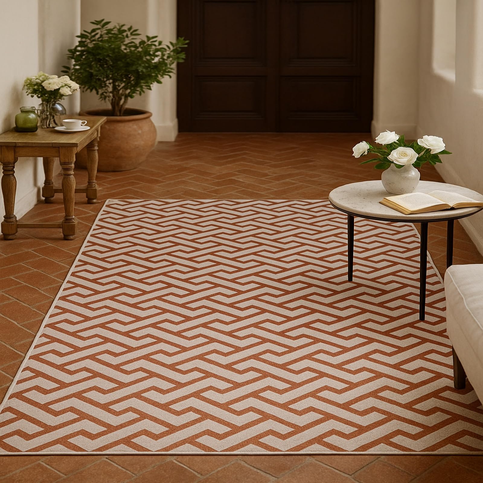 Alfombras pequeñas lavables, 80 x 150 cm, color blanco terracota, contemporánea, moderna, suave, de pelo bajo, para sala de estar, dormitorio, mesita de noche,