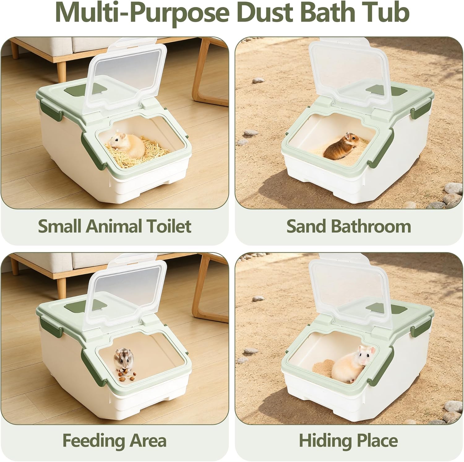 IOKHEIRA Extra Large Chinchilla Sand Bath Kit - Plastic Dust Bath House with Sand Cup & Shovel, Pet Shower Room for Hamster Hedgehog Guinea Pig Squirrel & Small Animals (Green)