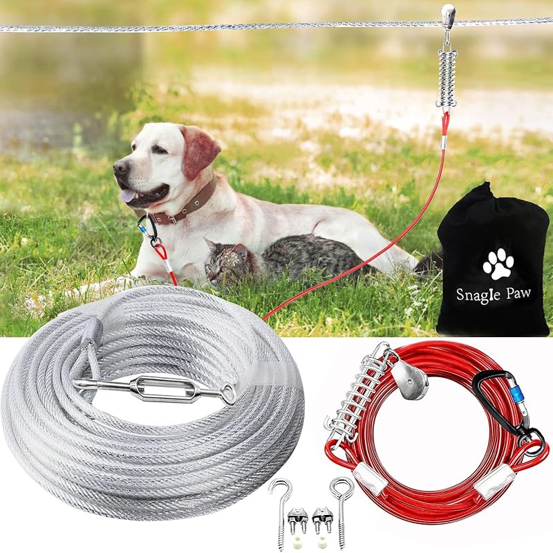 Guia de contenção para cães Snagle Paw com cabo trolley de 60,96 m e linha runner de 3,05 m