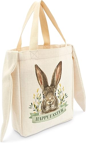 Weddingstar Bolsa de asas personalizable para cesta de Pascua de tela de lona con orejas de conejo, conejo
