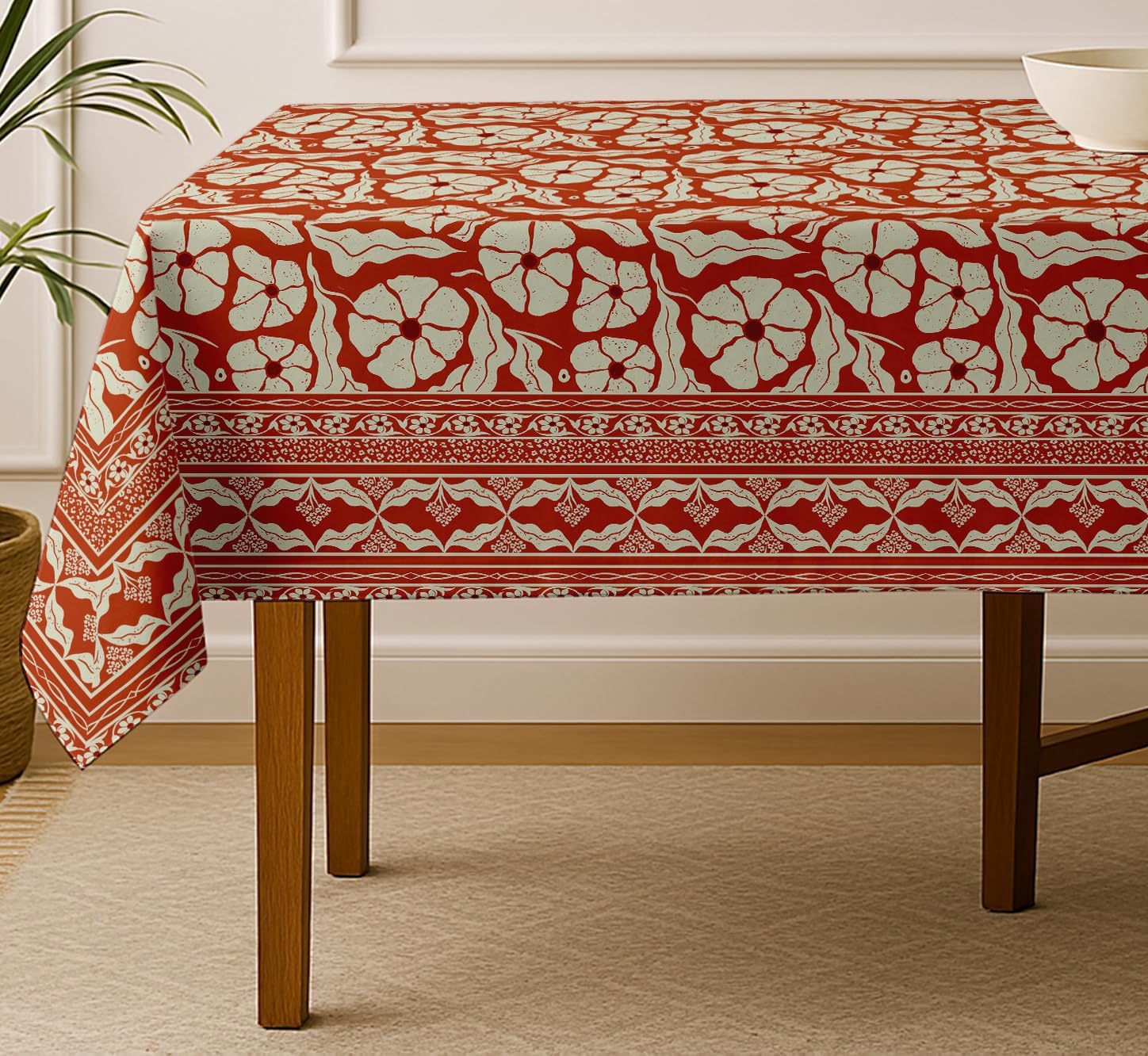 Watercolor Design Tablecloth- Orange 60x60 Inch Cotton Twill Dining Table Cover, Perfect for 4 Seater Tables, Durable, Protective & Washable, Ideal for Everyday Use, Occasions & Gathering