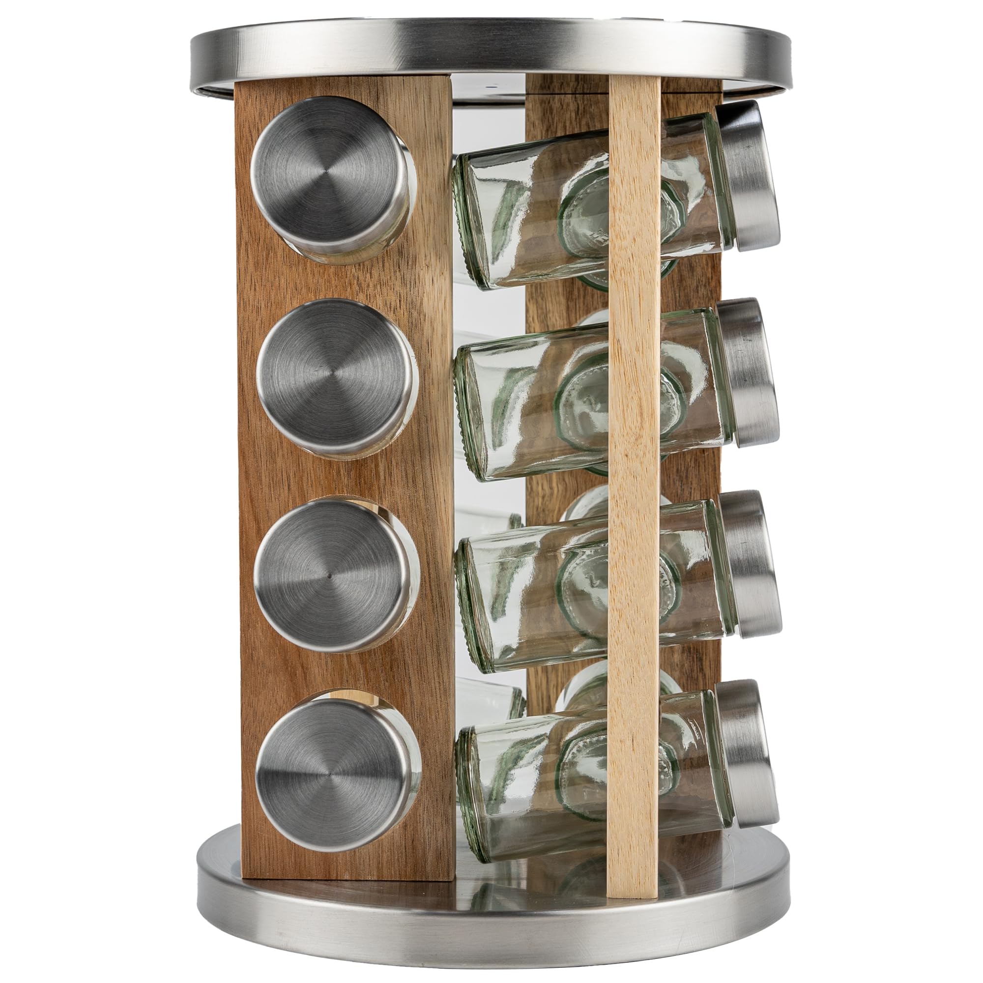 KARL HAUSMANN Portaspezie Girevole con 16 Barattoli in Vetro - Organizer Cucina Salvaspazio con Base Rotante 360° - Porta Spezie da Cucina in Legno e Metallo