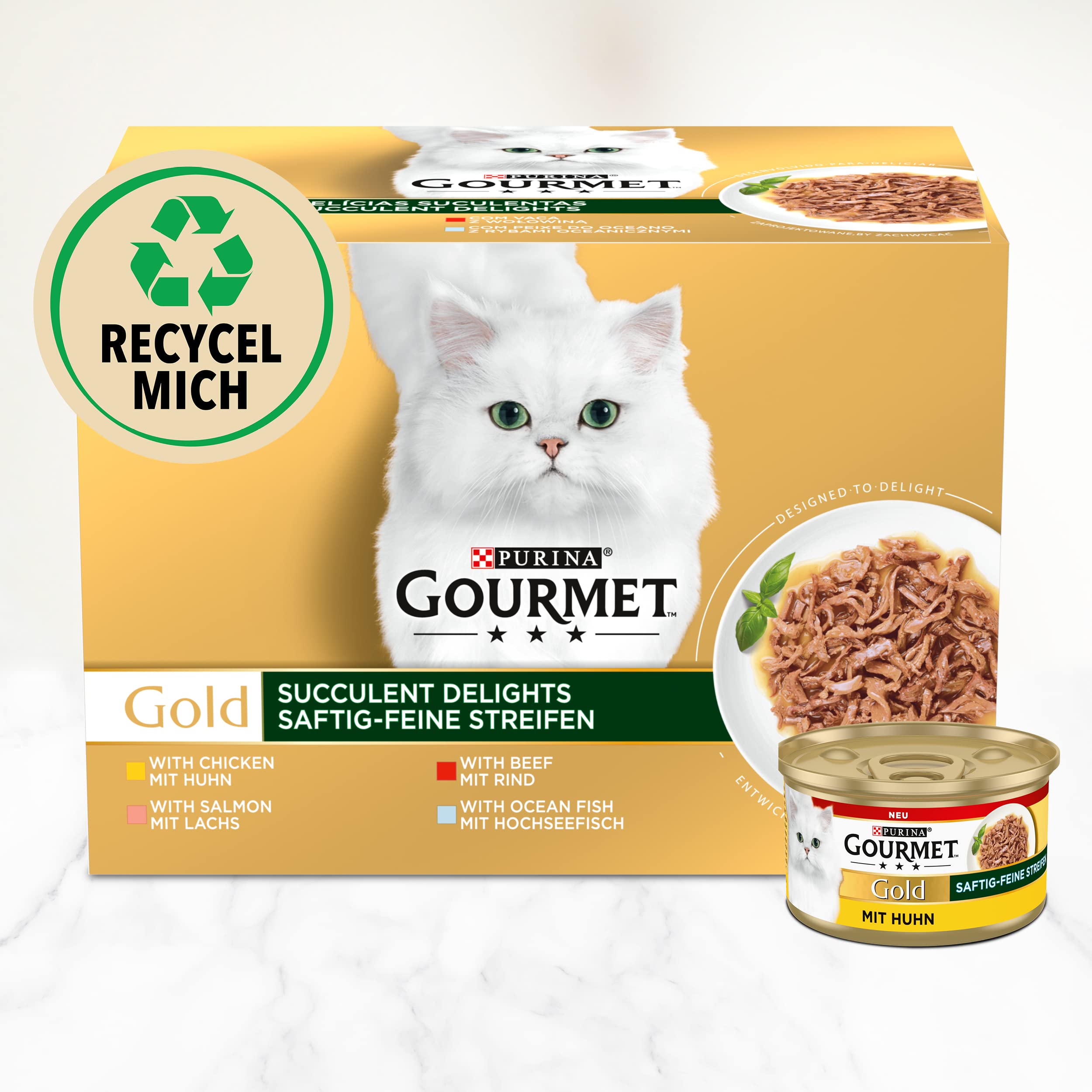 Gourmet Złote, soczyste, delikatne paski z kurczakiem, mokra karma dla kota 12 x 85 g puszka