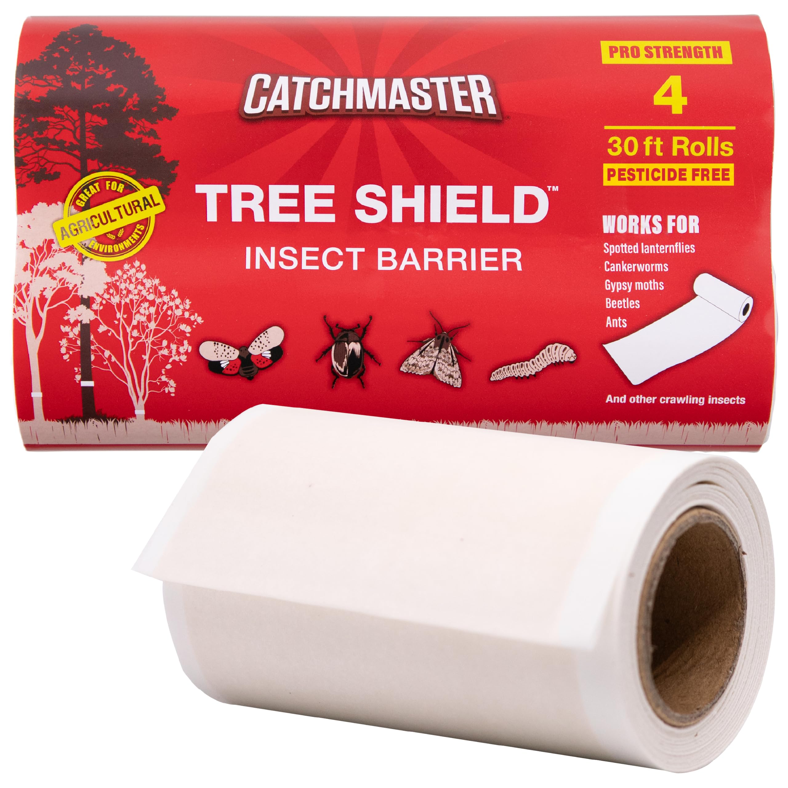 Tree Shield Lantern Fly & Ant Traps Insect Barrier, 4 Rolls 30ft Each, Outdoor Adhesive Crawling Insect Trap to Protect Trees, Fruit & Plants, Pest Control Lawn & Garden