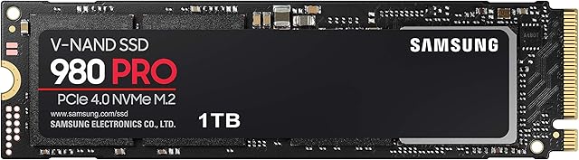 Samsung 980 PRO M.2 NVMe SSD (MZ-V8P1T0BW), 1 TB, PCIe 4.0, 7,000 MB/s Read, 5,000 MB/s Write, Internal Solid State Drive