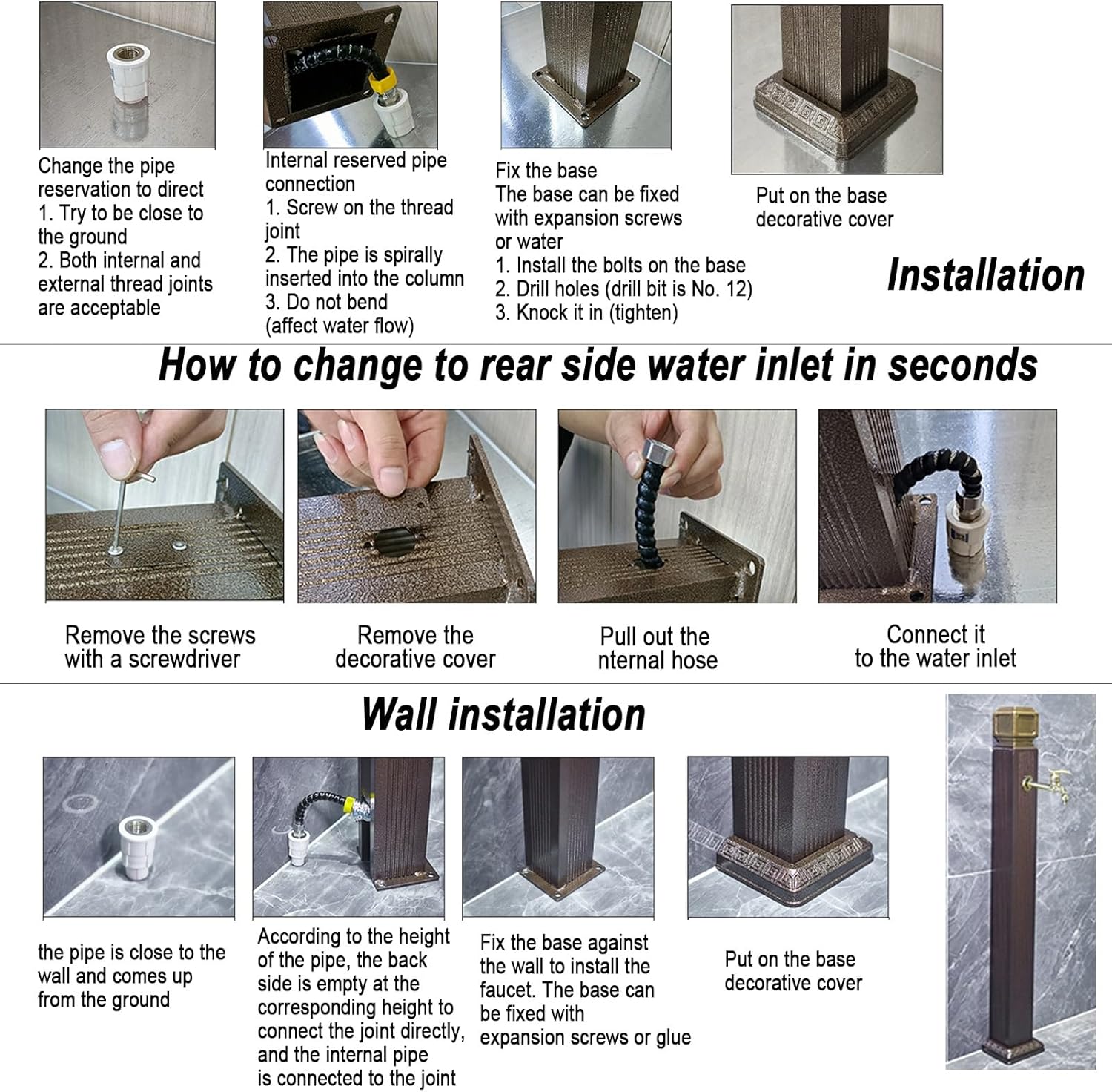 Outdoor Stainless Steel Vertical Square Garden Water Column - Freestanding Decorative Hydrant Fountain for Yard - Modern Outdoor Water Feature, Stylish Garden Decor, Durable Garden Post