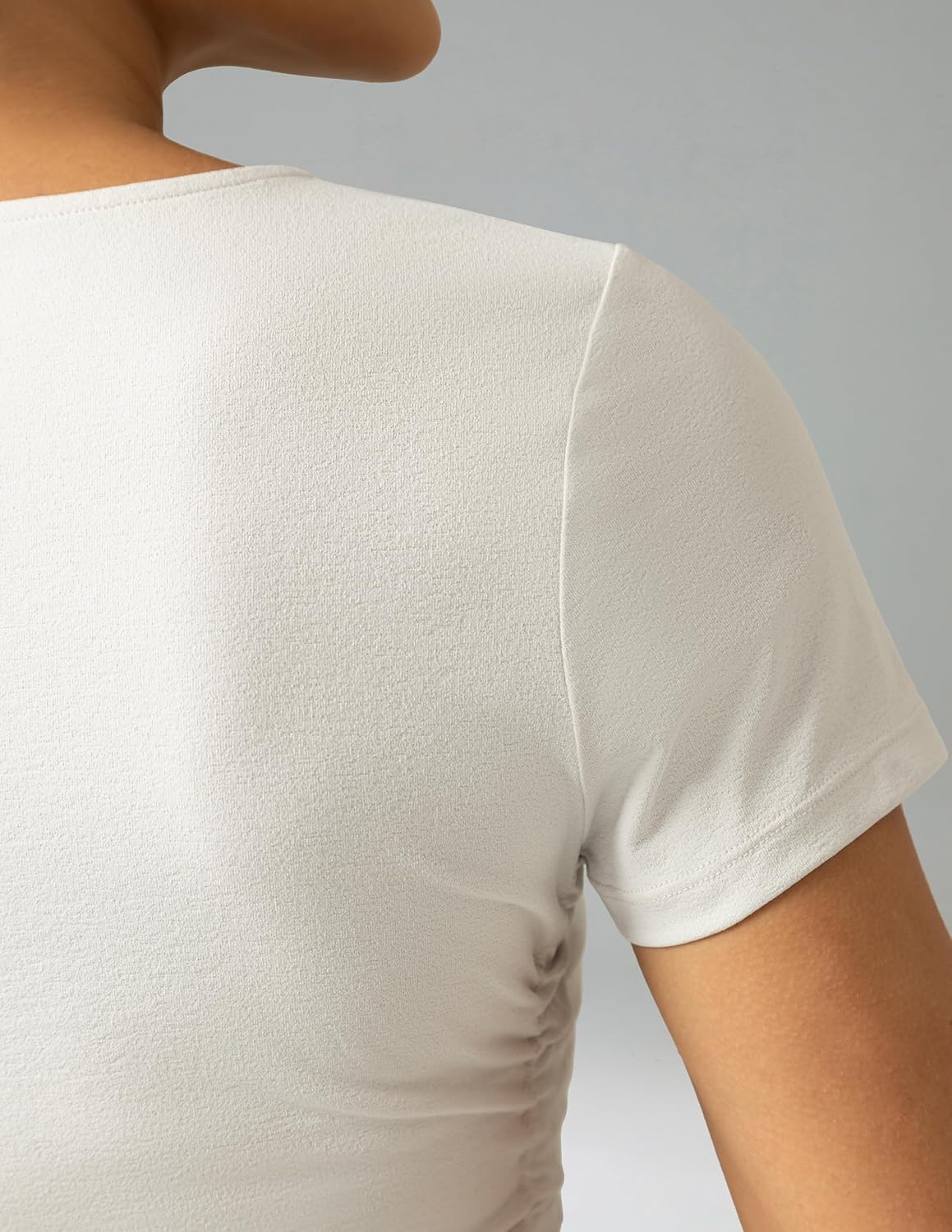 Colorfulkoala Workout Crop Tops for Women Short Sleeve Slim Fitted Basic Tees Crew Neck Ruched Casual Yoga T Shirts - Image 5