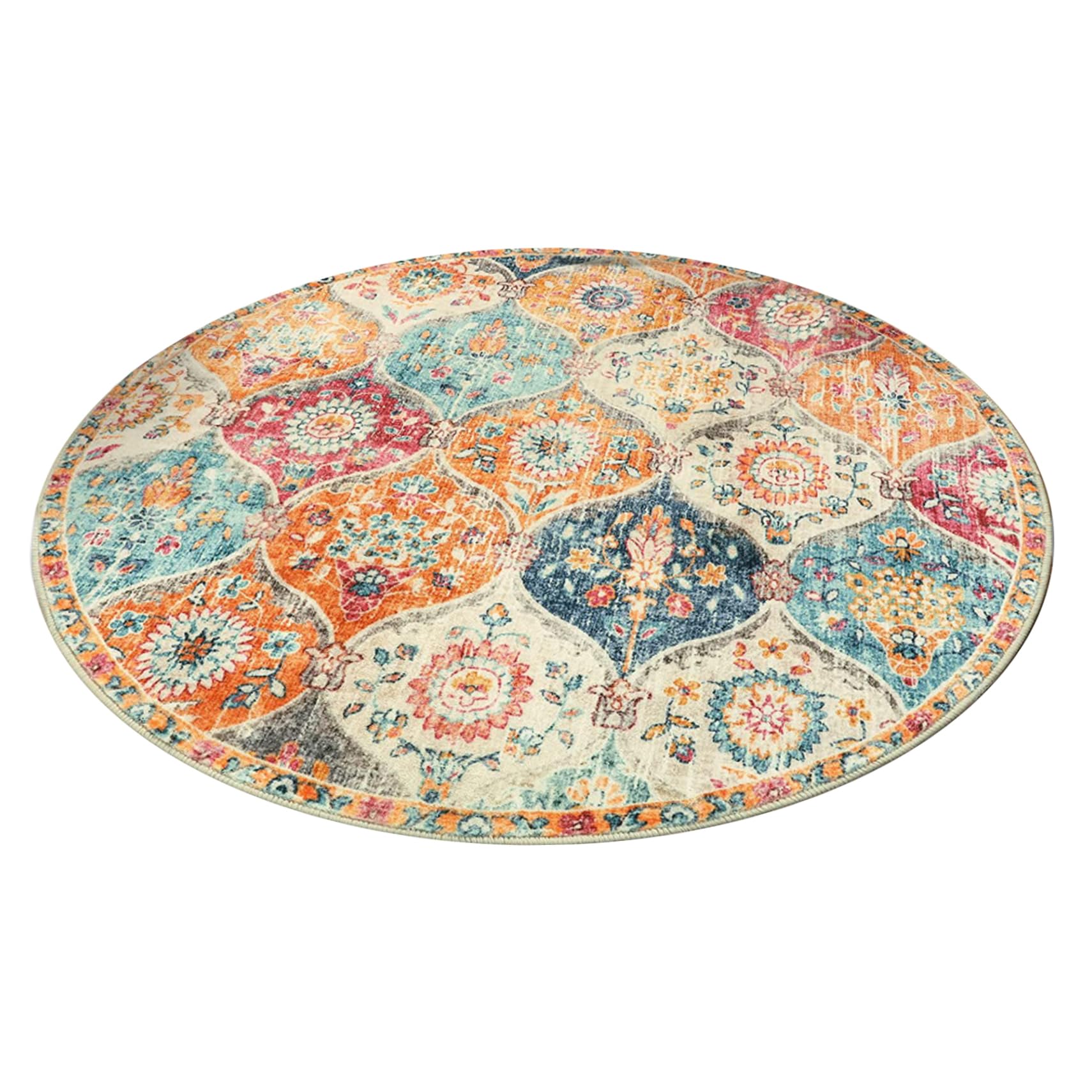 Tapis rond de salon fleur imprimé antidérapant facile à nettoyer