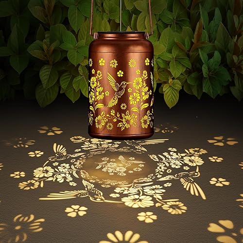 Miniatura 4 de Faroles solares para exteriores, impermeables, colgantes de metal, decoración LED para jardín, patio, regalo de cumpleaños perfecto para mujeres,