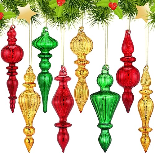 Miniatura 19 de Mifoci 8 Piezas Adornos de Navidad con Remates de Vidrio de Mercurio de 6 Pulgadas Adornos Navideños Colgantes Remates Navideños de Vidrio Adornos