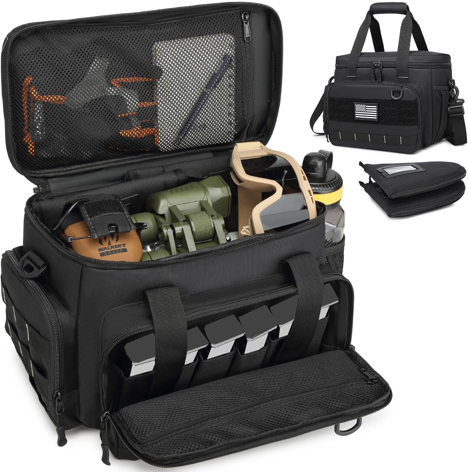 Tactical Gun Range Bag with 2 Pistol Cases,Pistol Shooting Range Bag with 6X Magazine Slots and Extra Pockets for Ammo and Essentials