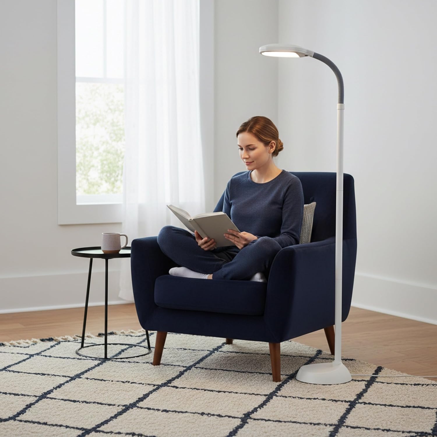 Natural Full Spectrum Sunlight Reading and Crafting Floor Lamp by Lavish Home (Tan) - Adjustable Gooseneck