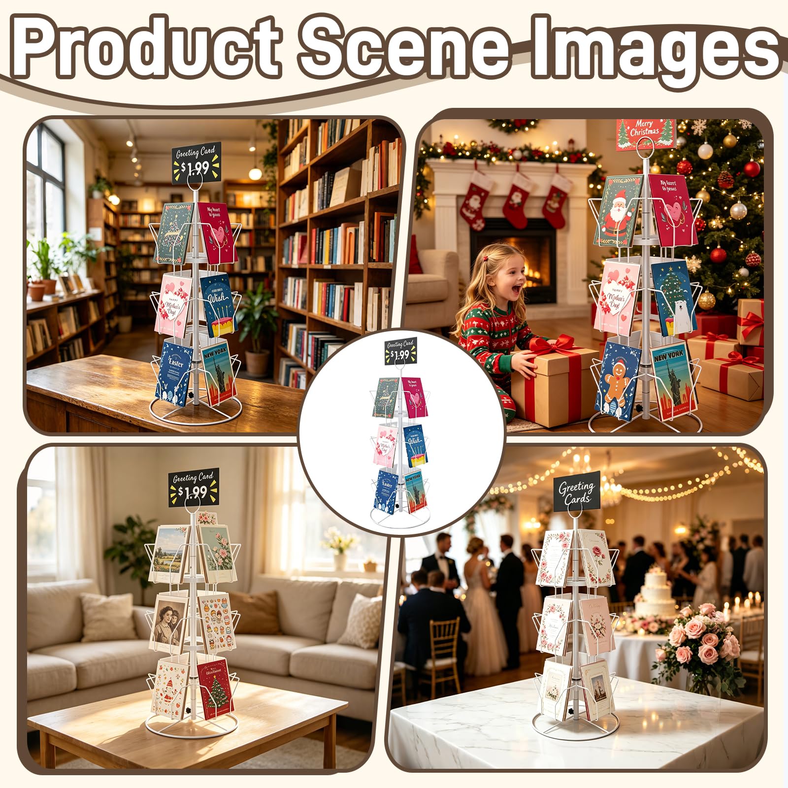 Soporte Para Postales, Tarjetero MetáLico De 3 Niveles Con RotacióN De 360° Y 12 Ranuras Color Blanco Para Postales Pegatinas Fotos Sellos Exposiciones Y Mercados
