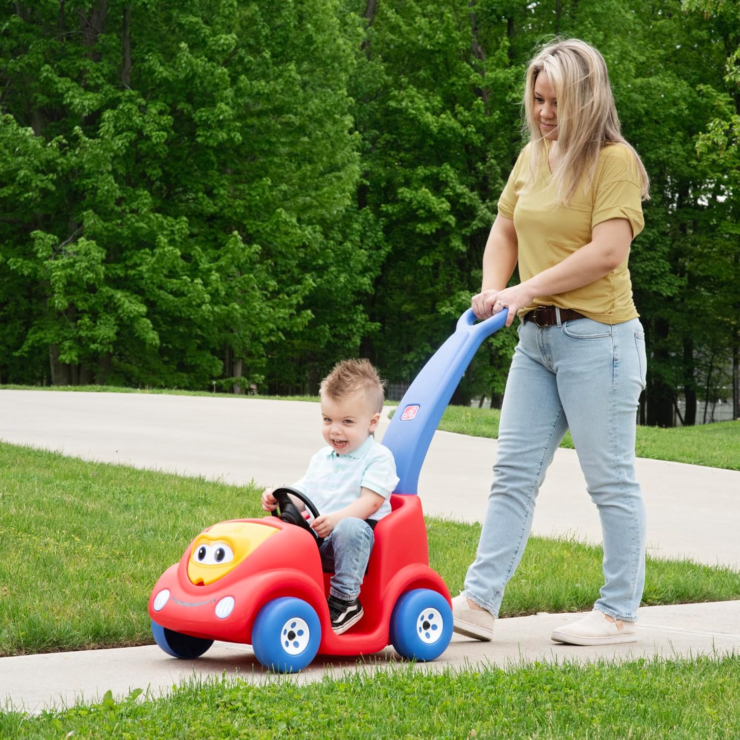 Step2 Push Around Buggy Kids Push Car, Ride On Car with Seat Belt and Horn, Toddlers Ages 18 Months - 3 Years Old, Max Weight 50 lbs., Easy Storage, Ideal Stroller Substitute, Red