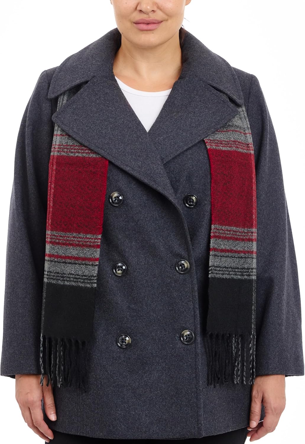 Buy Women's Double Breasted Peacoat with Scarf at Ubuy Kuwait