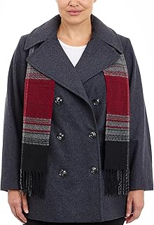 LONDON FOG womens Plus-size Double Breasted Peacoat With Scarf