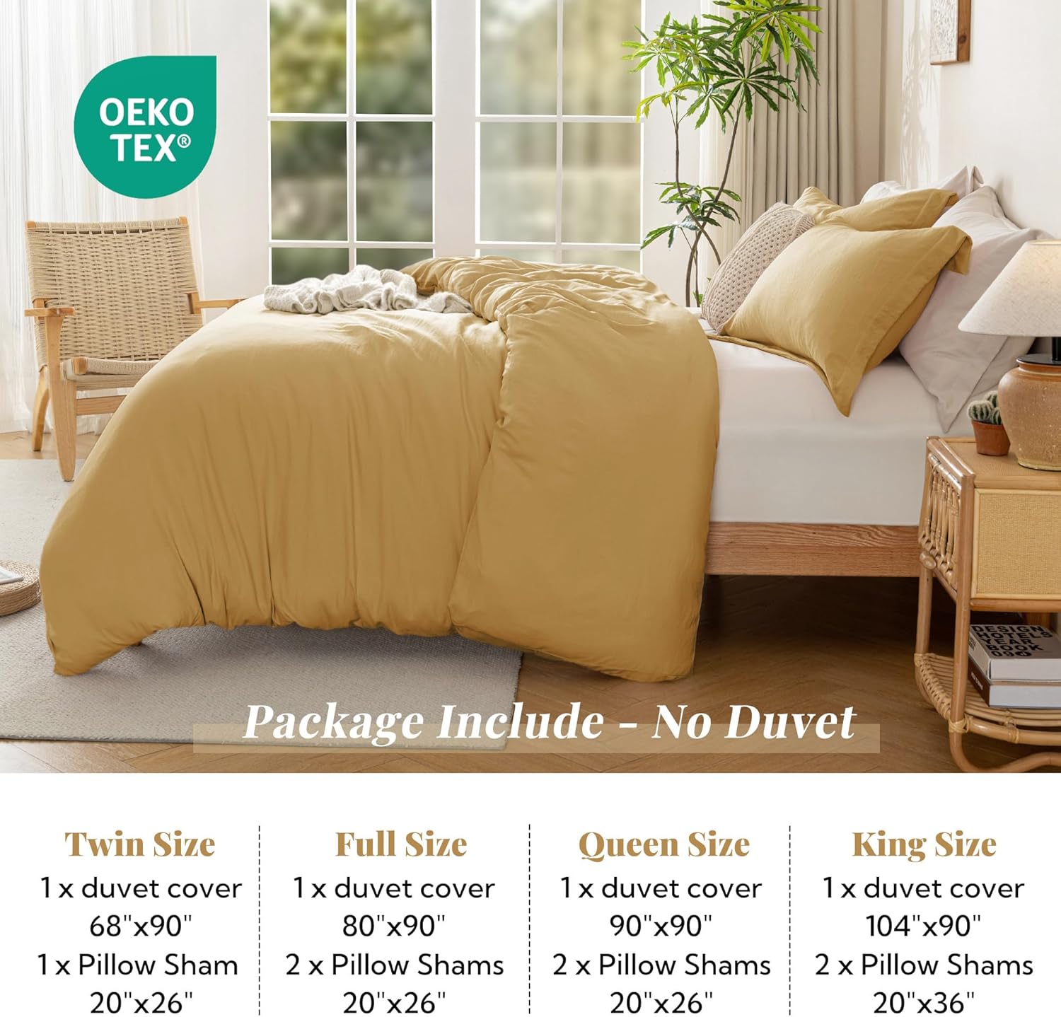 MILDLY Super Soft Duvet Cover - 100% Washed Microfiber Warm Mustard Yellow Comforter Cover Set 3 Pieces with Zipper Closure & Corner Ties (No Comforter) - Image 6