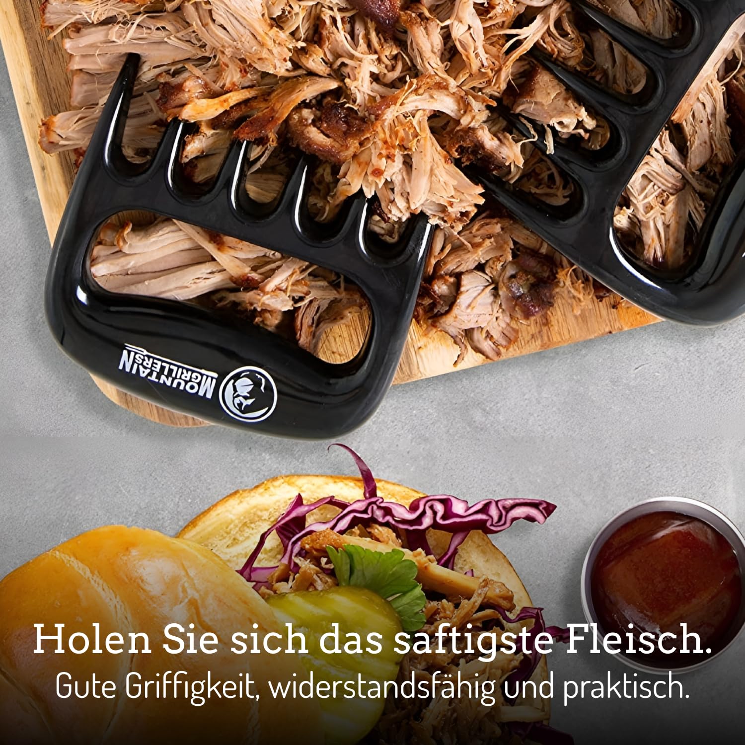 Mountain Grillers Pulled Pork Gabeln - Hochwertige Meat Claws für amerikanisches BBQ Pulled Pork - Fleischkrallen aus Kunststoff zum Zerteilen - Spülmaschinenfeste Bärentatzen Für Grillabende
